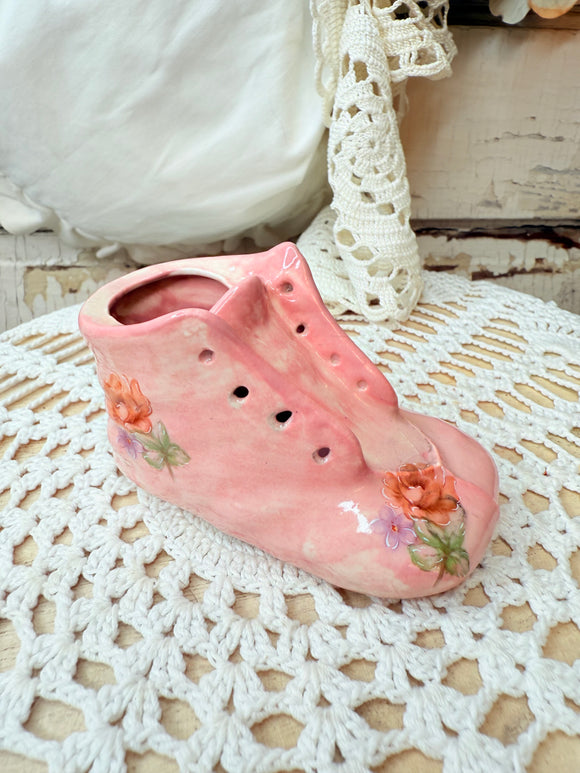 VINTAGE HAND PAINTED BABY BOOT PLANTER JAR