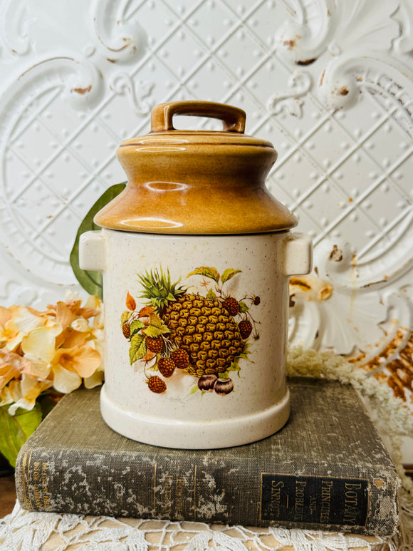 MID CENTURY MILK CAN  VINTAGE PINEAPPLE CERAMIC CANISTER