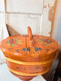 VINTAGE NORWEGIAN HAND PAINTED LARGE WOODEN BASKET