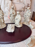 VINTAGE 10 PIECE PORCELAIN NATIVITY SET WITH WOOD BASE AND BOX