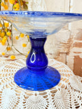 VINTAGE COBALT BLUE AND BUBBLE GLASS CAKE PLATE