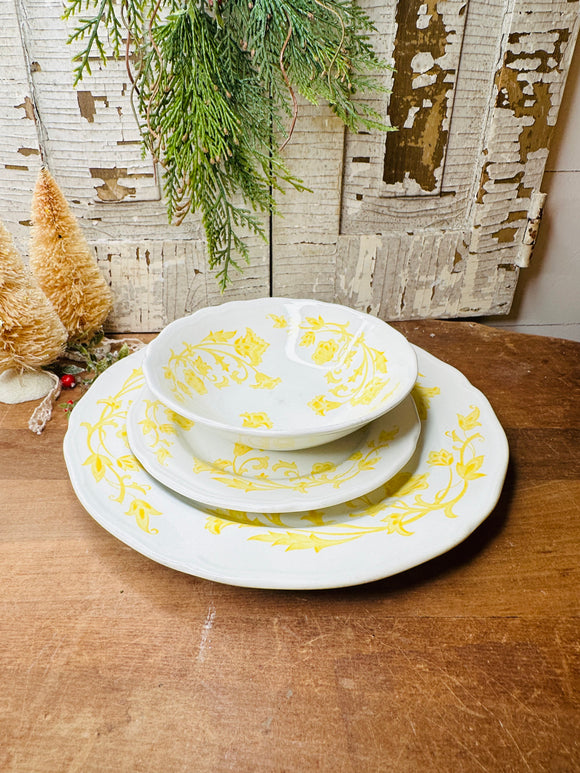 ROYAL STAFFORDSHIRE IRONSTONE MEAKIN ENGLAND YELLOW FLORAL DISH SET