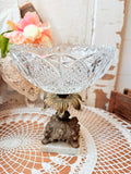 ANTIQUE BRASS AND MARBLE BASE CRYSTAL PEDESTAL BOWL