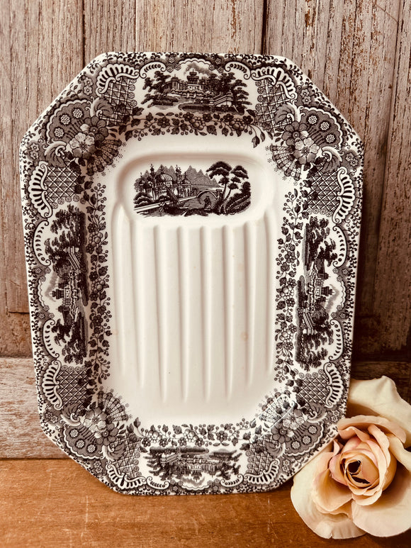ANTIQUE RARE SEVILLA SPAIN BLACK TRANSFERWARE PLATE