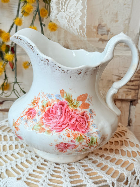 ORNATE VINTAGE FLORAL LARGE PITCHER