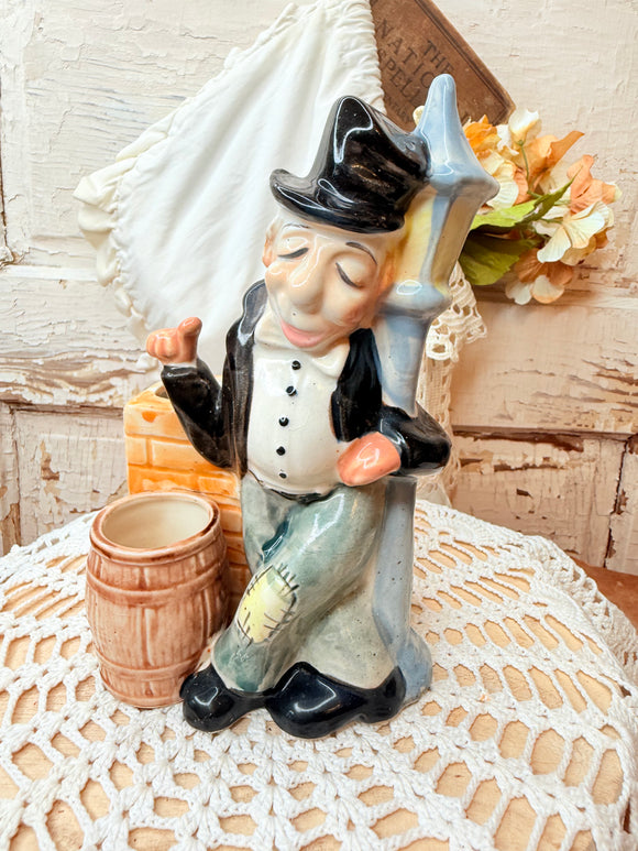 VINTAGE PORCELAIN HAND PAINTED CITY MAN PLANTER UNIQUE