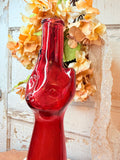HAND BLOWN RED GLASS CAT BOTTLE VASE