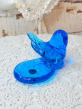 VINTAGE COBALT BLUE BIRD OF HAPPINESS GLASS CANDLE HOLDER