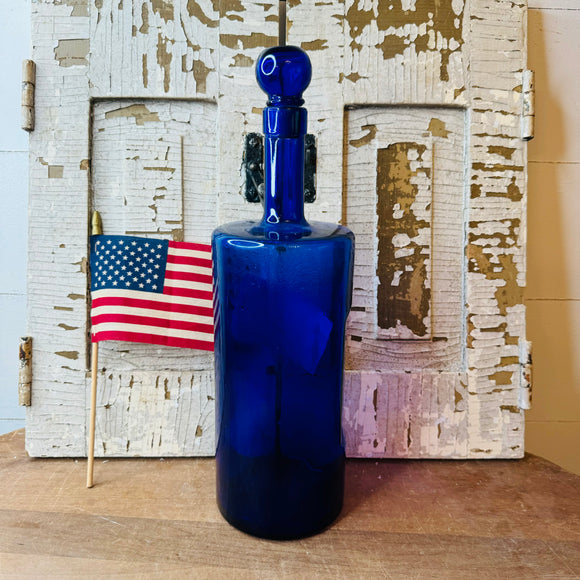 VINTAGE BOHEMIAN COBALT BLUE TALL DECANTER