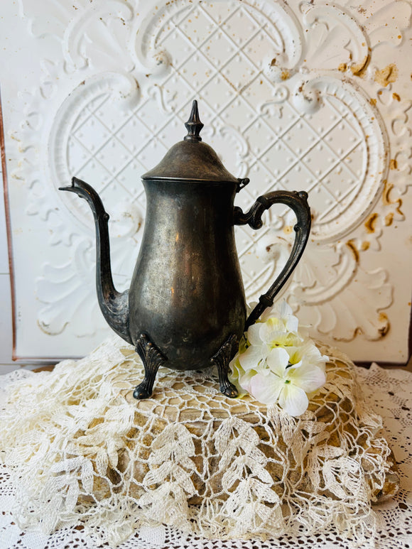 PERFECTLY PATINAD SILVER TEAPOT ORNATE VINTAGE