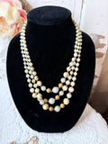 ANTIQUE 3 STRAND GOLD AND CREAM PEARL ADJUSTABLE NECKLACE