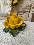 VINTAGE ITALY YELLOW ROSE ORNATE CANDLE HOLDER