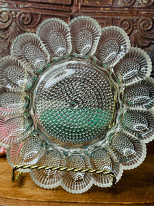 VINTAGE GLASS HOBNAIL EGG PLATE