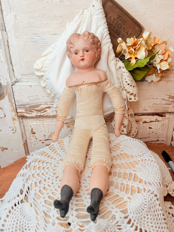 BISQUE BLONDE XL RARE 1800S PORCELAIN ANTIQUE GERMAN DOLL