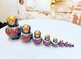 VINTAGE RARE 9 PIECE RUSSIAN NESTING DOLLS