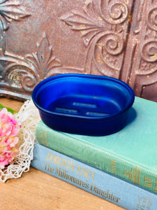 FROSTED COBALT BLUE VINTAGE SOAP DISH