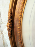 XL VINTAGE GOLD GILT FRAMED OVAL ORNATE ART WOOD ROSE CARVED DETAIL