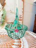 VINTAGE GREEN AND FLORAL ROSE BASKET