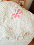 VINTAGE CHENILLE FLORAL BLANKET WITH TASSELS