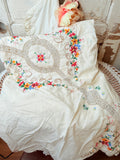 VINTAGE FRENCH EMBROIDERED LACE LARGE TABLECLOTH