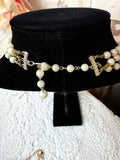 ANTIQUE 3 STRAND GOLD AND CREAM PEARL ADJUSTABLE NECKLACE
