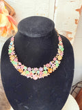 VINTAGE PASTEL FLORAL STONE BIB NECKLACE