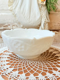VINTAGE MILK GLASS FLORAL ORNATE BOWL