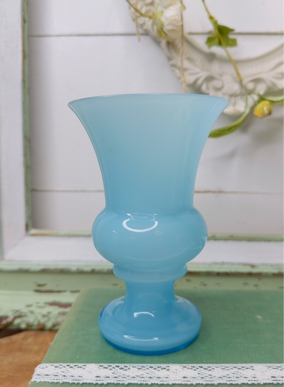 BLUE GLASS ORNATE VINTAGE VASE