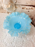 VINTAGE FENTON BLUE BASKET RUFFLE BOWL