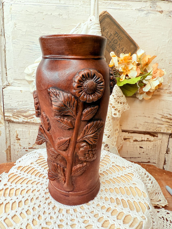 VINTAGE CERAMIC VASE WITH EMBOSSED FLOWERS