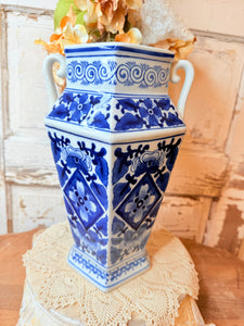 XL RARE VINTAGE BLUE AND WHITE VASE #2