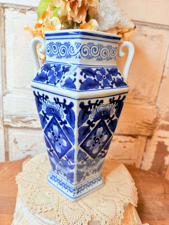 XL RARE VINTAGE BLUE AND WHITE VASE #2