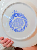 VINTAGE SHENANGO BRIGHT BLUE AND WHITE DETAILED PLATE #2