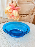 VINTAGE BLUE GLASS OVAL DETAILED DISH