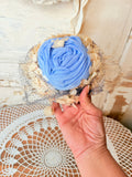AMAZING HANDMADE BLUE FLORAL PETAL HAT VINTAGE