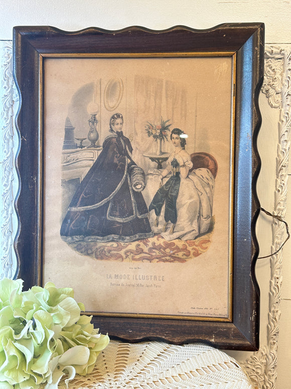 FRENCH VICTORIAN LITHOGRAPH ORNATE FRAMED ART