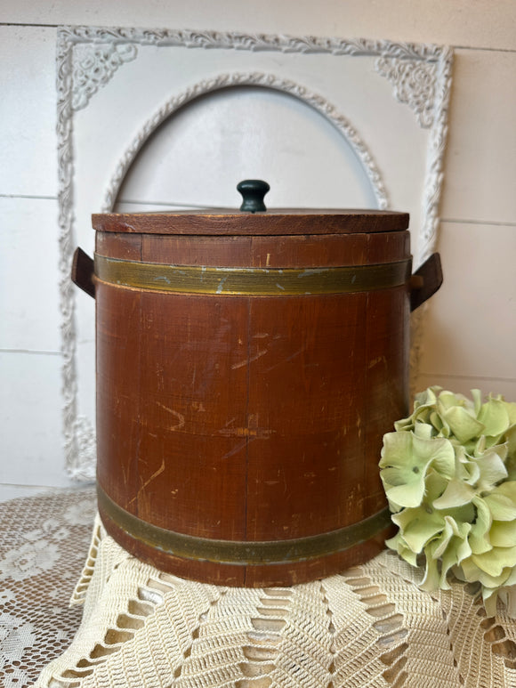 VINTAGE WOOD AND BRASS FIRKEN BUCKET  GORGEOUS!!