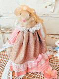 VINTAGE FABRIC BUNNY ON GLASS JAR