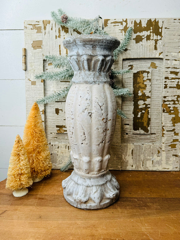 VINTAGE TALL TERRACOTTA CEMENT PILLAR CANDLE HOLDER - LARGE