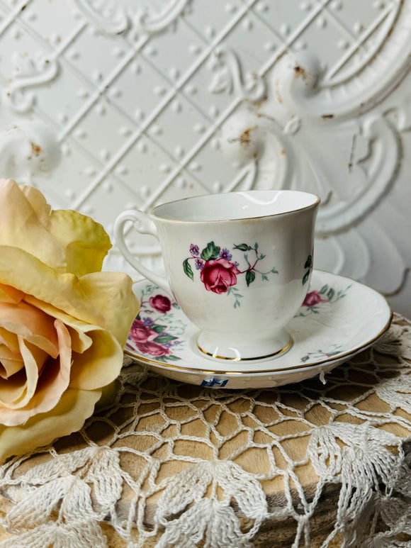 VINTAGE FLORAL TEACUP AND SAUCER