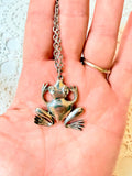 VINTAGE SILVER TONE FROG PENDANT AND NECKLACE