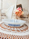 VINTAGE MARKED MILK GLASS  BLUE DESIGN DIVIDED CASSEROLE DISH