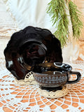 VINTAGE BLACK AMETHYST MILK GLASS CUP AND SAUCER - 3 AVAILABLE