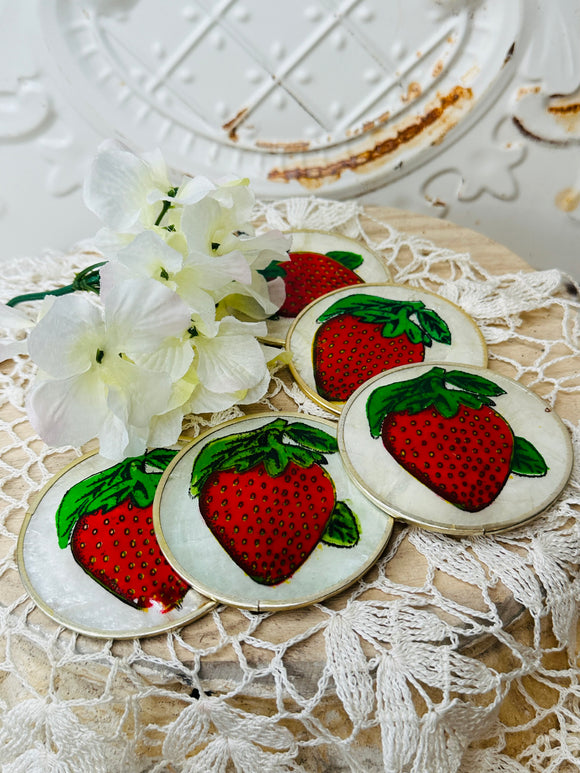 SET OF PEARLESCENT STRAWBERRY VINTAGE COASTERS