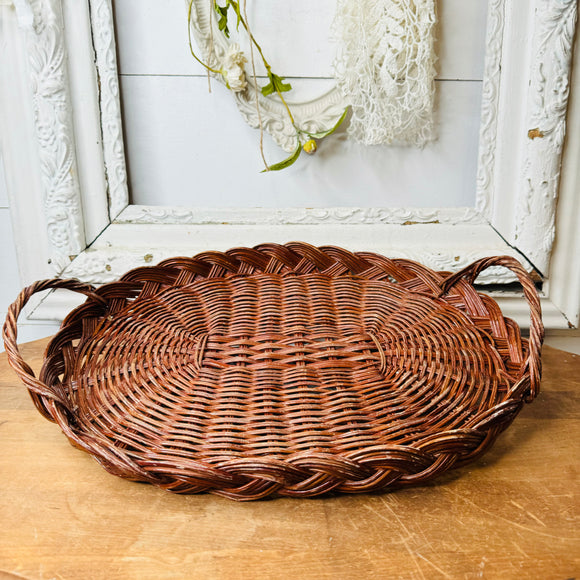 RARE VINTAGE WICKER OVAL TRAY BASKET