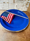 SET OF 3 BLUE VINTAGE SPECKLED ENAMEL PLATES