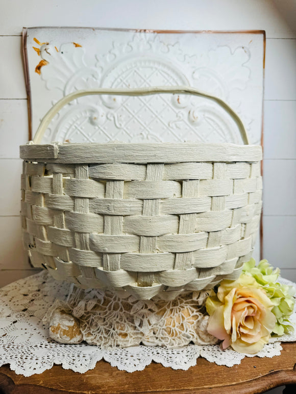 RARE WHITE WICKER VINTAGE BASKET