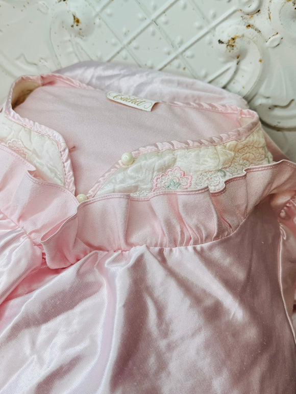 VINTAGE PINK SILK DETAILED EMBROIDERED NIGHTGOWN