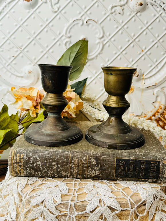 PAIR OF BRASS ANTIQUE CANDLE HOLDERS