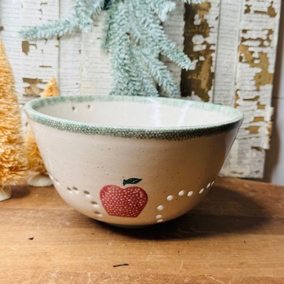 PRIMITIVE STYLE APPLE POTTERY COLANDER VINTAGE